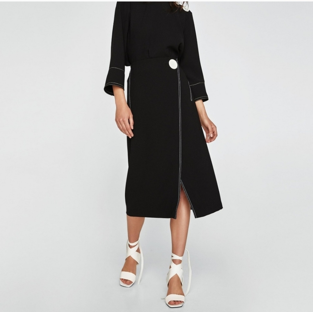 Zara Black Wrap Top Stitched Skirt XS - Picture 2 of 10